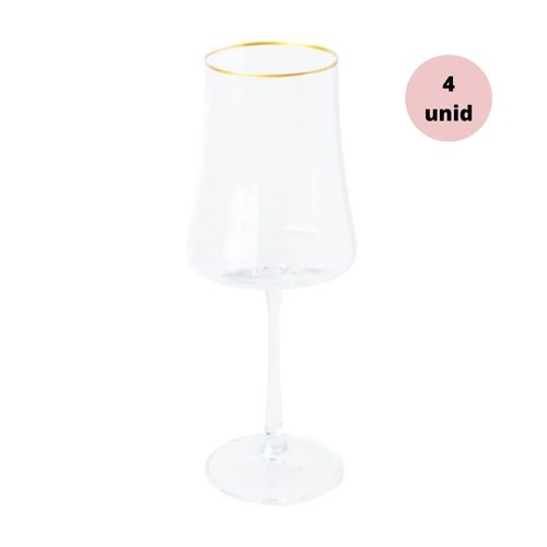 Kit Taça para Vinho Tinto Cristal Friso Dourado 4 unidades