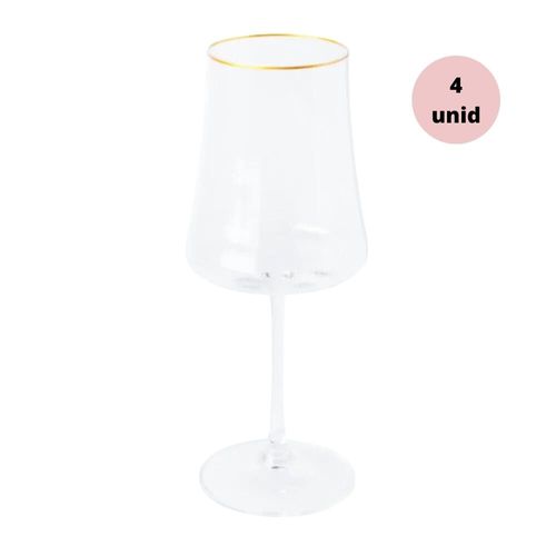 Kit Taça para Vinho Branco Cristal Friso Dourado 4 unidades