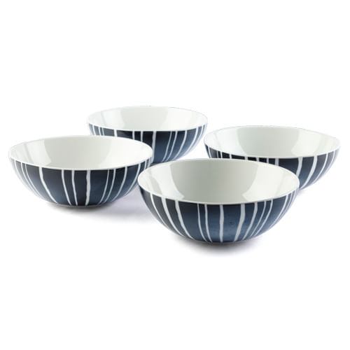 Kit Bowl Porcelana Portuguesa Listra Escape Azul Navy 4 Pcs