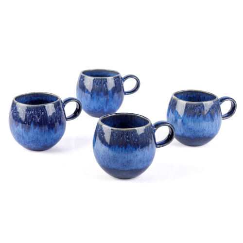 Kit Caneca Cerâmica Portugues Escape Azul Navy 4 Pcs