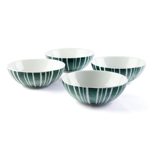 Kit Bowl Porcelana Portuguesa Listra Escape  Verde 4 Pcs