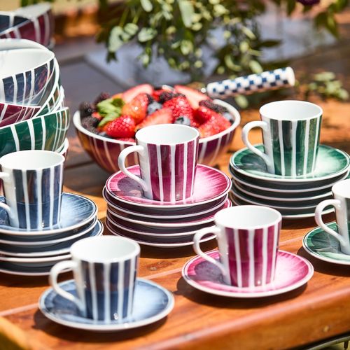 Kit Xícara Café Porcelana Listra Escape Azul Navy 4 Pcs